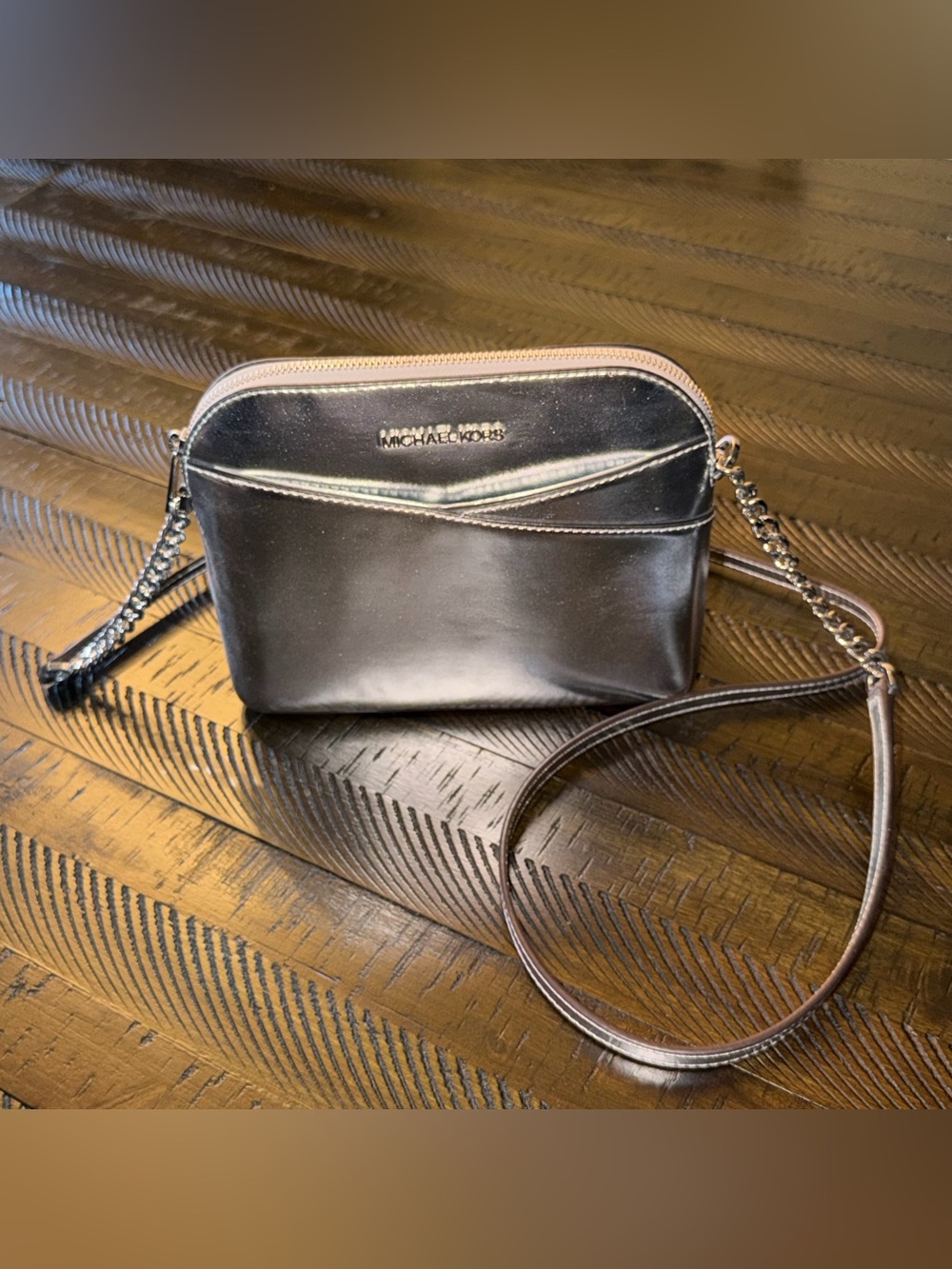 Michael Kors Metallic Silver Medium Dome Crossbody Bag